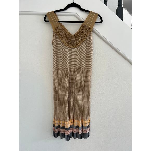 Missoni Italy Gold Striped Ruched Neck Mini Dress Womens 42 US 6 Luxury 90s - Picture 1 of 16